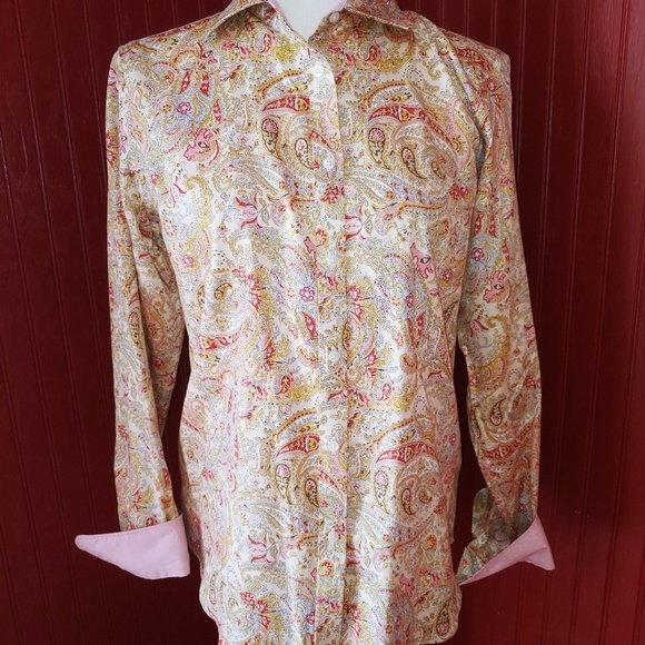 Chaps Paisley No Iron Button Top M - Picture 3 of 6